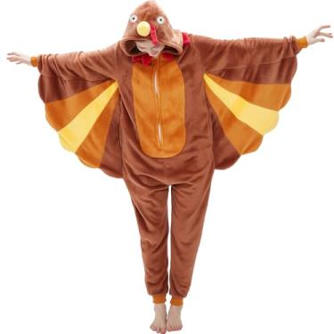 Imagem de WEQJC Pijama adulto macacão fantasia de Halloween peça única slim fit roupa de dormir cosplay terno para homens e mulheres, Peru marrom, Small