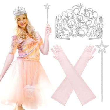 Imagem de Jeere Conjunto de fantasia de bruxa boa, rosa, princesa, bruxa, acessórios de fantasia, princesa, coroa, estrela, varinha mágica e luvas para Halloween, cosplay, festa de aniversário, suprimentos para