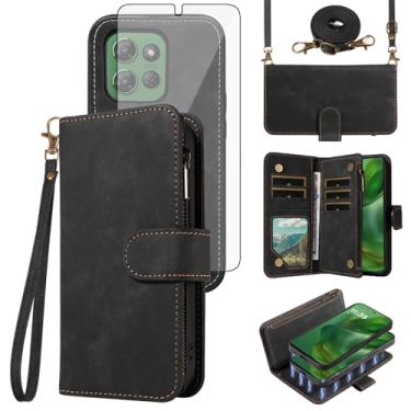 Imagem de Capa de celular para Motorola Moto G Stylus 5G 2025 com zíper carteira magnética destacável com protetor de tela de vidro temperado alça transversal alça flip porta-cartão slot G5 mulheres meninas