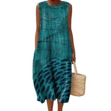 Imagem de Vestido maxi feminino Akivide com estampa floral boho de verão com bol