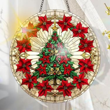 Imagem de Acrílico colorido Suncatcher, decoração de janela suspensa de árvore de Natal com design de vitral impresso, apanhador de sol, arte de parede de arco-íris, ornamentos de Natal para uso interno e