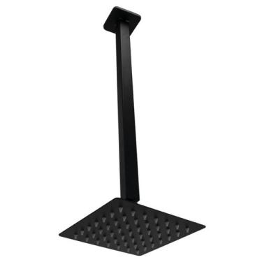 Imagem de Ducha Inox Slim Quadrado 15x15 Preto Fosco Com Braço Suporte Teto 40 C