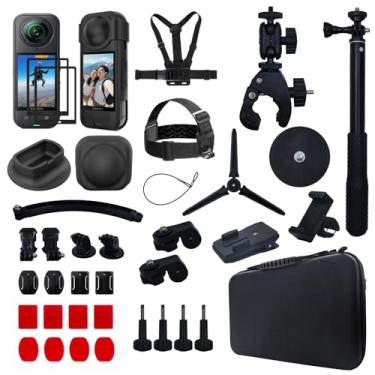 Imagem de EIOYUMY Kit de acessórios para câmera Insta360 X5/X4, incluindo suporte magnético, bastão de selfie, tripé, alça de peito, faixa de cabeça, clipe de bicicleta, mala, capa de proteção de lente, base de