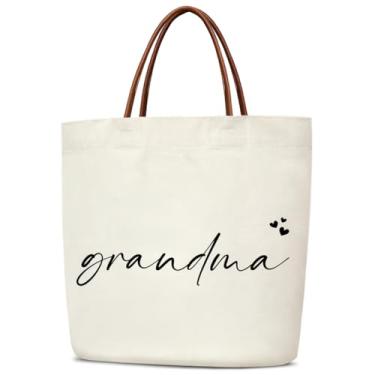 Imagem de mermermu Bolsa feminina de lona para avó, presente de aniversário para vovó, presente de aniversário para vovó, estética reutilizável, sacolas de compras com alças de couro, bolsa de ombro dobrável