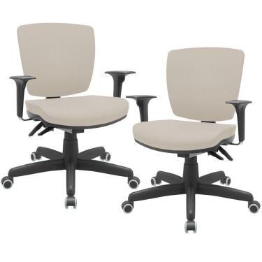 Imagem de Kit 02 Cadeiras De Escritório Executiva Office Giratória Preto Baixa Flexi P03 Vinil Bege - Lyam