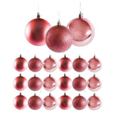 Imagem de Conjunto 18 Bolas De Natal Rosê Prime Texturas Mistas 5cm Glitter, Brilho E Fosca