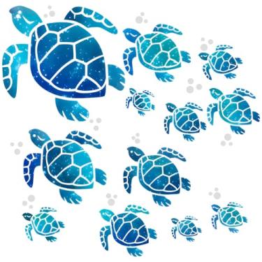 Imagem de 12 adesivos de tartaruga, decoração de vinil oceano, tartarugas marinhas, 12 tamanhos, impermeável, padrão de tartarugas marinhas, decalque de parede para casa, escritório, berçário, banheiro