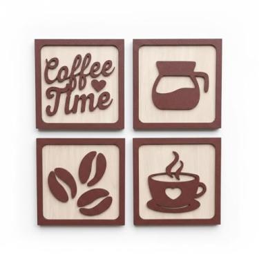 Imagem de Kit 4 Quadros Decorativos para Cozinha cantinho do Café em MDF(Amadeirado Claro)