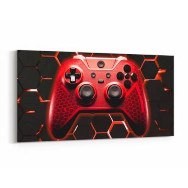 Imagem de Manfei Arte de parede em tela Red Gamer Controlador de jogos geométricos, impressões de decoração de parede para sala de estar, quarto, pôsteres de pintura de parede de jogos modernos, decoração de
