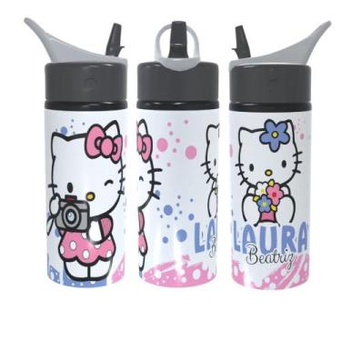Imagem de Garrafa Squeeze Hello Kitty Personalizada Com Nome Volta As Aulas 600M