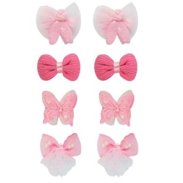 Imagem de Kit 8 Presilhas de Cabelo Infantil Com Laços e Borboletas Rosa e Pink Acessórios para Meninas e Bebês Premium