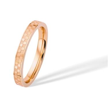 Imagem de munone Anel quadriculado de 2 mm, banhado a ouro 14 K, anéis quadriculados empilháveis de titânio não mancham aliança confortável para mulheres e homens, 5, Metal, Sem pedra preciosa