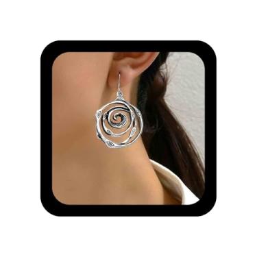 Imagem de Erimberate Brincos de argola espiral boêmios de metal dourado torcido brincos de gancho oco espiral étnico brincos de argola joias para mulheres, Zinco, Sem pedra preciosa