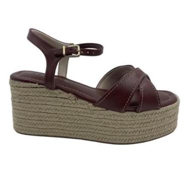 Imagem de Sandália Anabela Ramarim Corda Salto Médio Marrom 2536202 - Pecan 39-Feminino