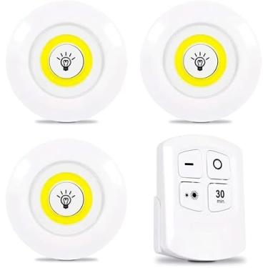 Imagem de 3 Luminárias LED Spot Sem Fio com Controle Remoto – Iluminação Instantânea, Forte e Portátil para Ambientes Escuros | Instalação Sem Furar • Toque Moderno • Economia de Energia