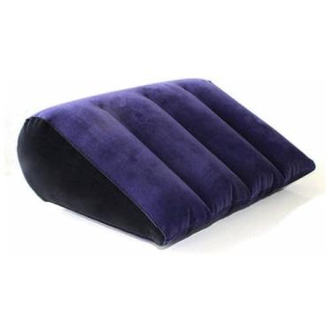 Imagem de Almofada inflável com suporte de cunha, design ergonômico triangular, portátil e dobrável, azul marinho