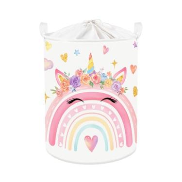Imagem de Clastyle Cesto de roupa suja de bebê arco-íris dobrável cesta de armazenamento infantil impermeável caixa de brinquedos para quarto, unicórnio, 36 x 45 cm