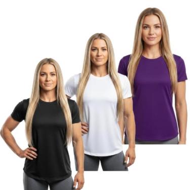 Imagem de Kit 3 Camiseta Feminina Dry Fit UV Academia Treino Fitness Esporte - T