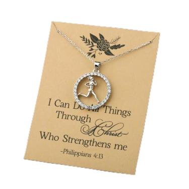 Imagem de FEELMEM Colar de corredor, presente para amantes de maratona, pingente de menina de corrida, presente de corrida de cross country, presentes de treinamento de corredores, middle, Cobre, Zircônia