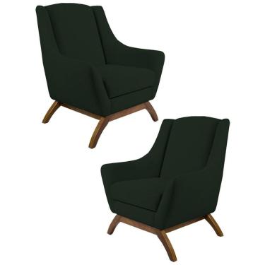 Imagem de Kit 2 Poltronas  Base Madeira Juliet B303 Veludo Verde Musgo