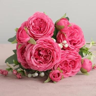 Imagem de Ramo Decorativo com 5 Rosas Artificiais para Arranjo – Flor para Decoração de Casa 30cm (Pink,3 Unidade)