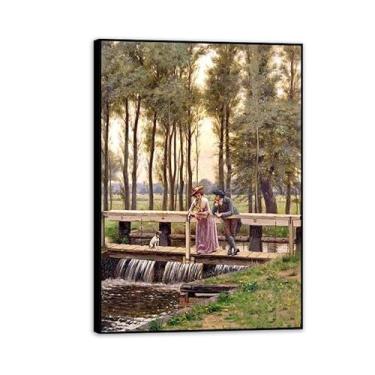 Imagem de SDYJ6GSW Edmund Leighton impressão em tela The Trysting Place por reproduções de pinturas famosas Edmund Leighton pôster arte de parede para sala de estar quarto decoração de parede 100 x 70 cm