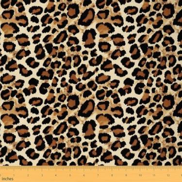 Imagem de Tecido com estampa de leopardo por jarda, tecido de decoração de vida selvagem de chita africana para suprimentos de costura, tecidos nobres retrô para estofamento e detalhes domésticos, marrom preto
