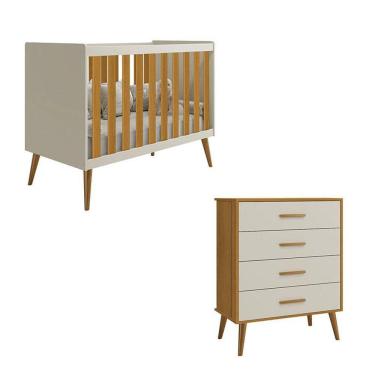 Imagem de Berço Americano E Cômoda Gaveteiro Infantil Isis Areia Acetinado Savana - Reller