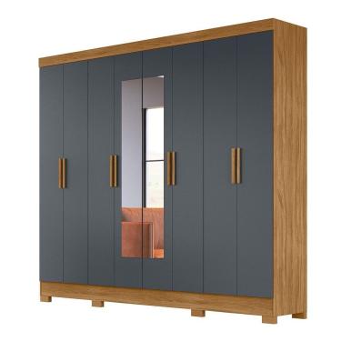 Imagem de Guarda Roupa Casal Com 8 Portas Com Espelho 4 Gavetas Freijo / Cinza Diplomata - Moval