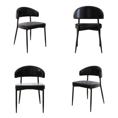 Imagem de 4 Unidades Cadeira Bless Fixa C/4 Pés 53 X 55 X 78cm. Courino Preto Courino Preto