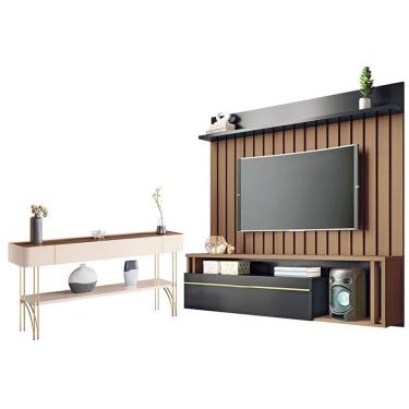 Imagem de Home Suspenso Self Castanho Preto Com Aparador Vivant Castanho - Hb Móveis