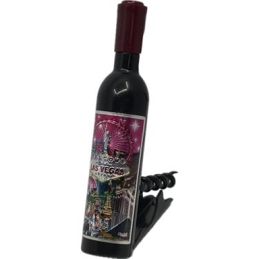 Imagem de Abridor de garrafa de vinho com placa de boas-vindas de Las Vegas, ímã de saca-rolhas decorativo com design de horizonte da cidade, preto e rosa, coleção de lembranças