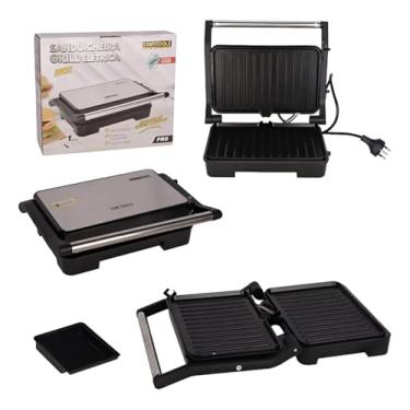 Imagem de Sanduicheira Elétrica Grill, 1000W, Inox e Plástico ABS, Design Moderno, Chapa Antiaderente, 27x24x8cm, 127V