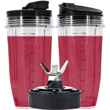 Imagem de Copos de 680 g compatíveis com liquidificador Nutri Ninja Auto IQ, peças de substituição profissionais com 2 tipos de tampas, lâmina extrator de 7 aletas, compatível com BL450 BL454 BL456, BL480, BL490