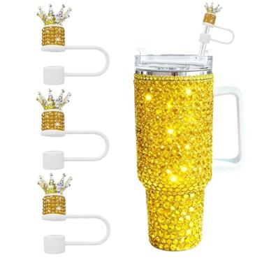 Imagem de JIASHEBDE Conjunto de 3 peças de topo de palha de diamante de coroa para copos Stanley - Capas de palha brilhantes com strass brilhantes para copos de 30 e 1,134 g, 21 cores para presente de princesa