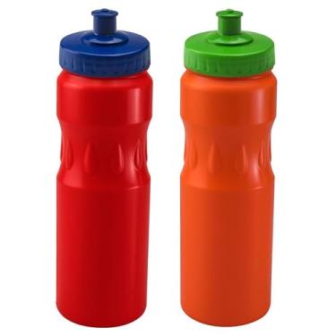 Imagem de Garrafa de compressão para esportes aquáticos de 750 ml, sem BPA, com tampa esportiva à prova de vazamento, ergonômica, fácil de segurar, escola infantil, ciclismo, basquete. Pacote com 2 - laranja e