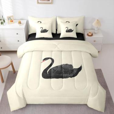Imagem de Erosebridal Conjunto de edredom vintage casal, com 7 peças, estampa de animais selvagens, para crianças, adolescentes, cisne preto, aves aquáticas, decoração de quarto de fazenda, animais selvagens