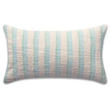 Imagem de PILLOWPIA Capa de almofada Phineas 30 x 50 – 100% algodão Slub, mar, estampa dupla face, zíper de latão e puxador de logotipo, fita de papoula exclusiva – Almofada lombar decorativa para sofá, cama ou