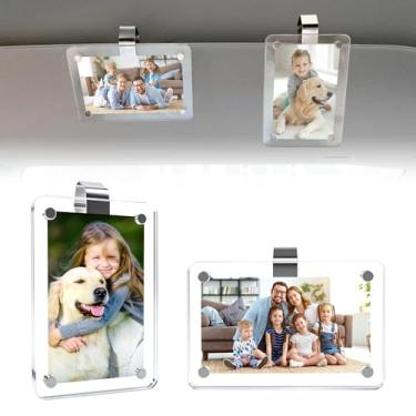 Imagem de KJET 2 peças de clipe de viseira de carro, Drive Safe I Love You Dad com clipe de viseira para foto, porta-retrato magnético de acrílico personalizado, peças automotivas que podem ser decoradas com