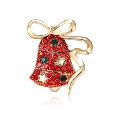 Imagem de RLHRNDE Broche de cristal de strass de Natal para mulheres homem elegante chapéu de Natal sino boneco de neve gato guirlanda luva rena anjo botas pinos moda brilhante combinando joias de Natal