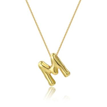Imagem de Tongjing Colar com letra bolha com inicial dourada para mulheres colar com pingente moderno nome colar joias personalizadas presentes para mulheres, Normal, Latão, Sem Pedra Preciosa