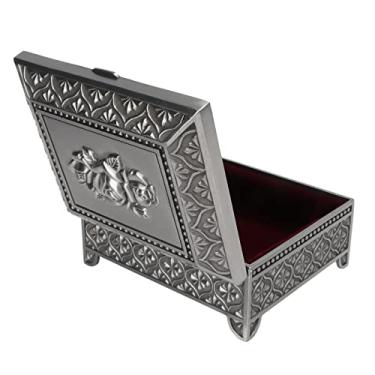 Imagem de Acouto Caixa de Armazenamento de Joias de Liga de Zinco Vintage Com Relevo de Padrão Rosa – Caixa de Presente Elegante para Mulheres e Meninas (Cor de estanho antigo)