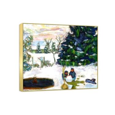 Imagem de Famosa imagem de paisagem de arte de parede - impressões em tela - jardim na neve - pintura com moldura dourada para sala de estar banheiro decoração de casa 30 x 35 cm 12 x 13 polegadas