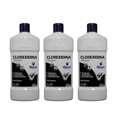 Imagem de Shampoo Clorexidina Antisséptico e Antiqueda para Cães e Gatos, 500 ml, Embalagem com 3 Unidades
