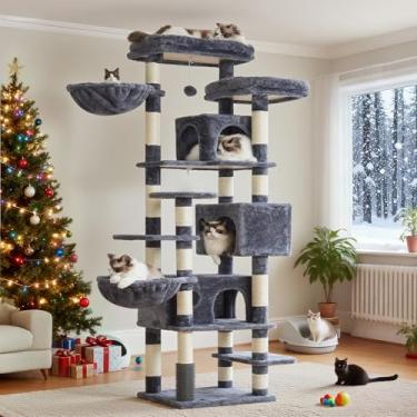 Imagem de Hey-brother Árvore para gatos, 188 cm, multinível, GG, grande torre para gatos internos com três condomínios para gatos, dois grandes decks superiores e escova de cabelo para gatos, gatos e animais de
