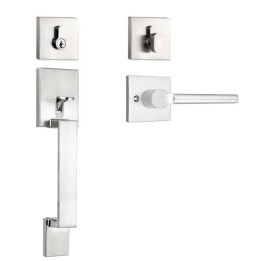 Imagem de Probrico Maçaneta de porta frontal de níquel acetinado, conjunto de maçaneta externa e fechadura com fechadura de cilindro único, 1 conjunto