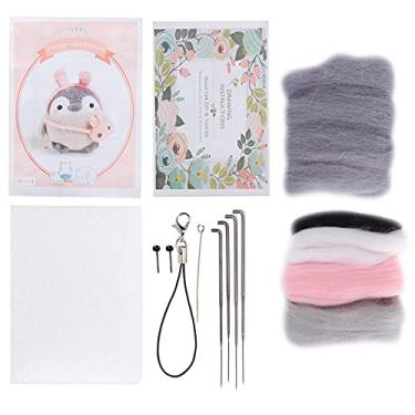 Imagem de Kit de feltro de agulha suprimentos de feltro de lã animal bonito boneca de pelúcia diy fazendo material para iniciantes crianças adultos amantes de artesanato lã fibra de espuma (114# Cabeça de Coelho de Energia)