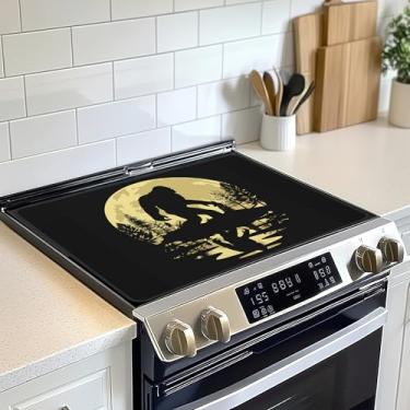 Imagem de Tampa superior de fogão, tampa de vidro resistente ao calor, tapete de cobertura de fogão de cerâmica floresta lua grande evita arranhões fogões/balcão/protetor de lavadora, 71 x 50 cm