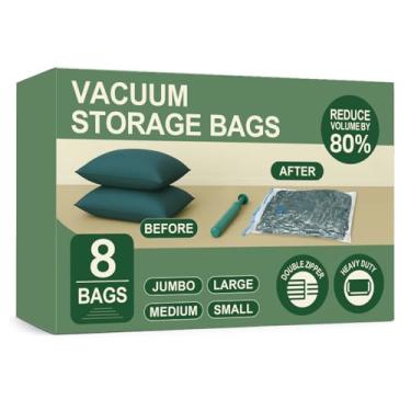 Imagem de LICOZYVE Sacos de armazenamento a vácuo para viagens e casa, bolsas economizadoras de espaço para roupas (com bomba manual, grande, pacote com 8 50 x 70)