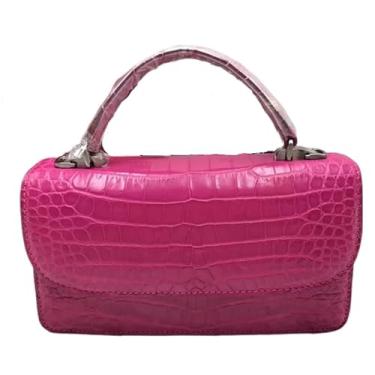 Imagem de Bolsa feminina autêntica de crocodilo com pele de barriga chique e couro de jacaré genuíno, bolsa de ombro cruzada, Rosa choque, 22cm(Length) x 12cm(Height) x 8cm(Deep)